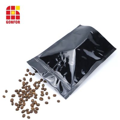 Moisture Proof Custom Printed Black 16oz Aluminum Foil Coffee Packaging Pouch Bags With Valve And Ziplock